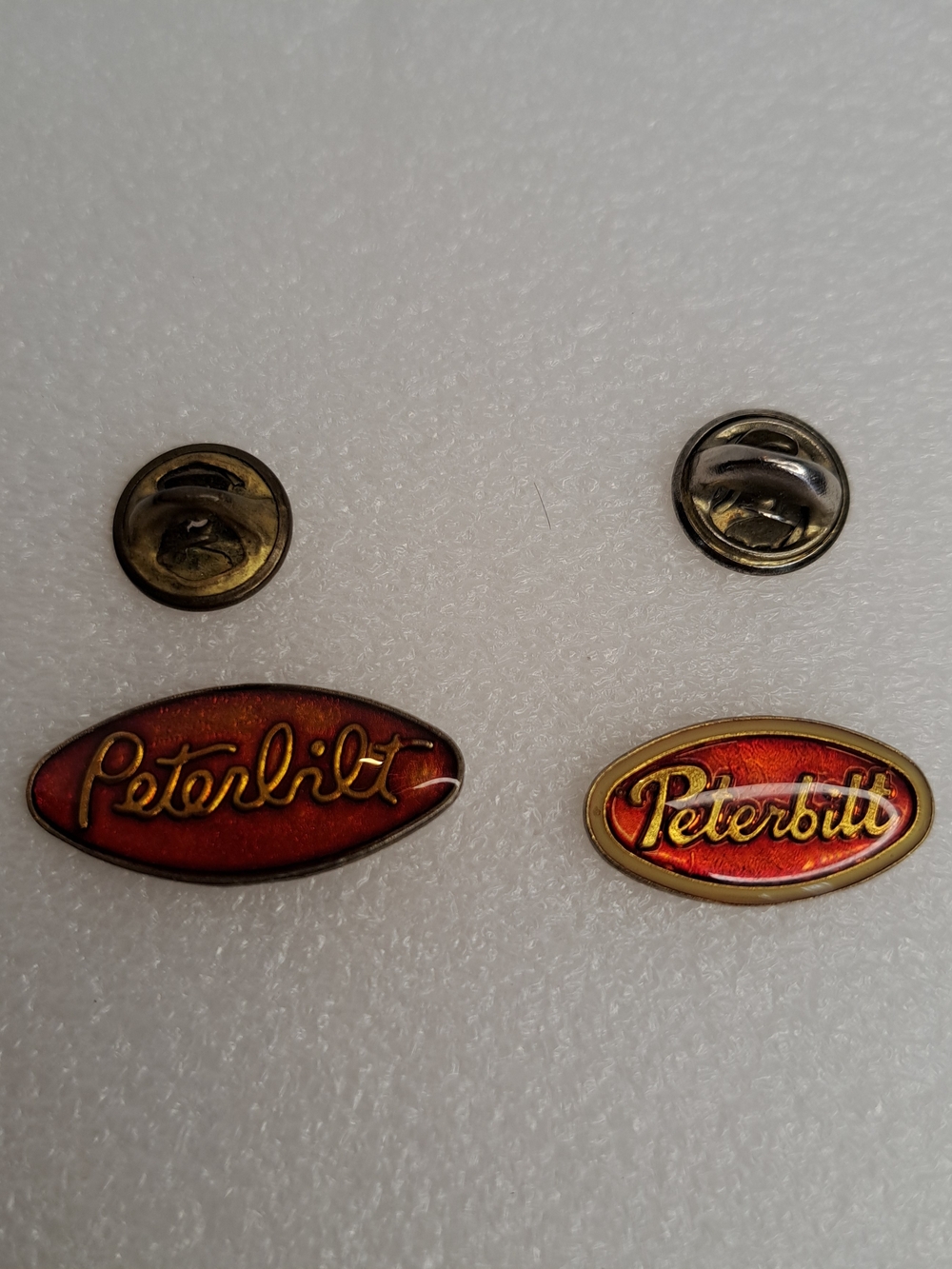 Lot Of 2 Vintage Peterbilt Silver Red Metal & Enamel Lapel Hat Trucker Pin